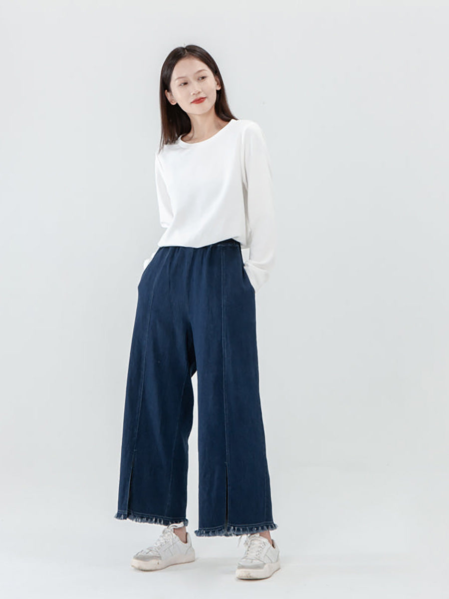 Übergröße - Damenhose mit Taschen, Quasten und geschlitztem Saum