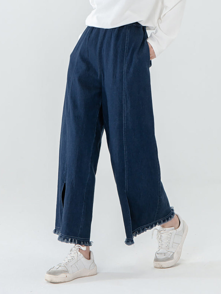 Übergröße - Damenhose mit Taschen, Quasten und geschlitztem Saum