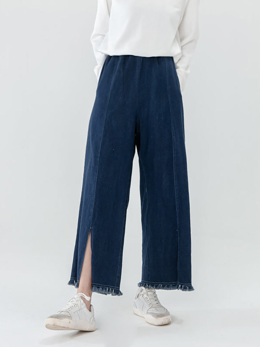 Übergröße - Damenhose mit Taschen, Quasten und geschlitztem Saum
