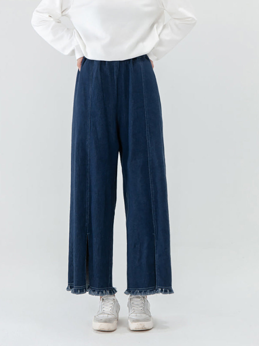 Übergröße - Damenhose mit Taschen, Quasten und geschlitztem Saum