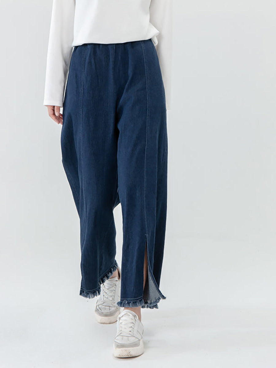 Übergröße - Damenhose mit Taschen, Quasten und geschlitztem Saum
