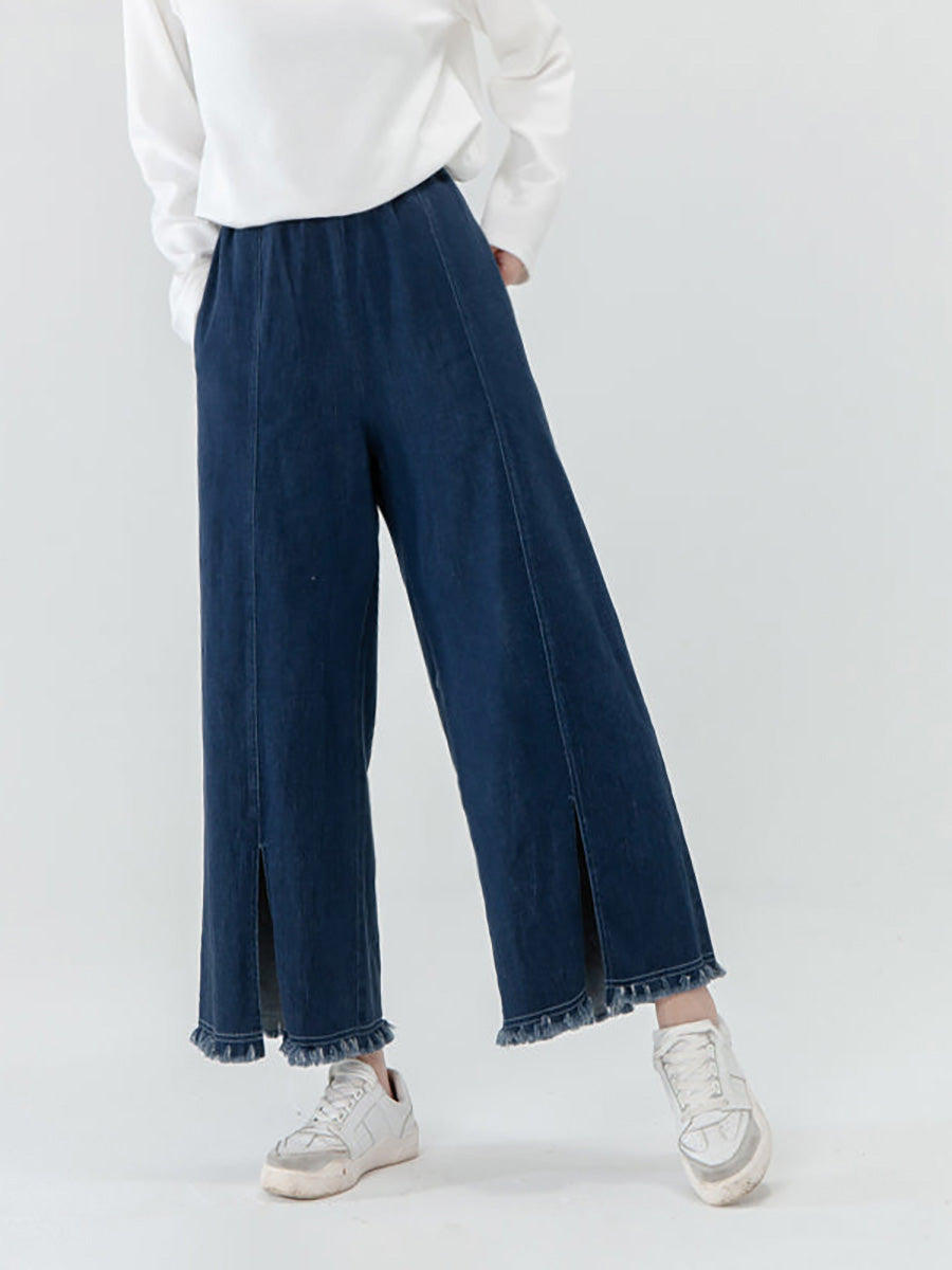 Übergröße - Damenhose mit Taschen, Quasten und geschlitztem Saum