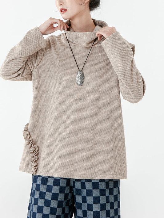 PLUS Größe - Einfarbiger Strickpullover mit langen Ärmeln für Damen