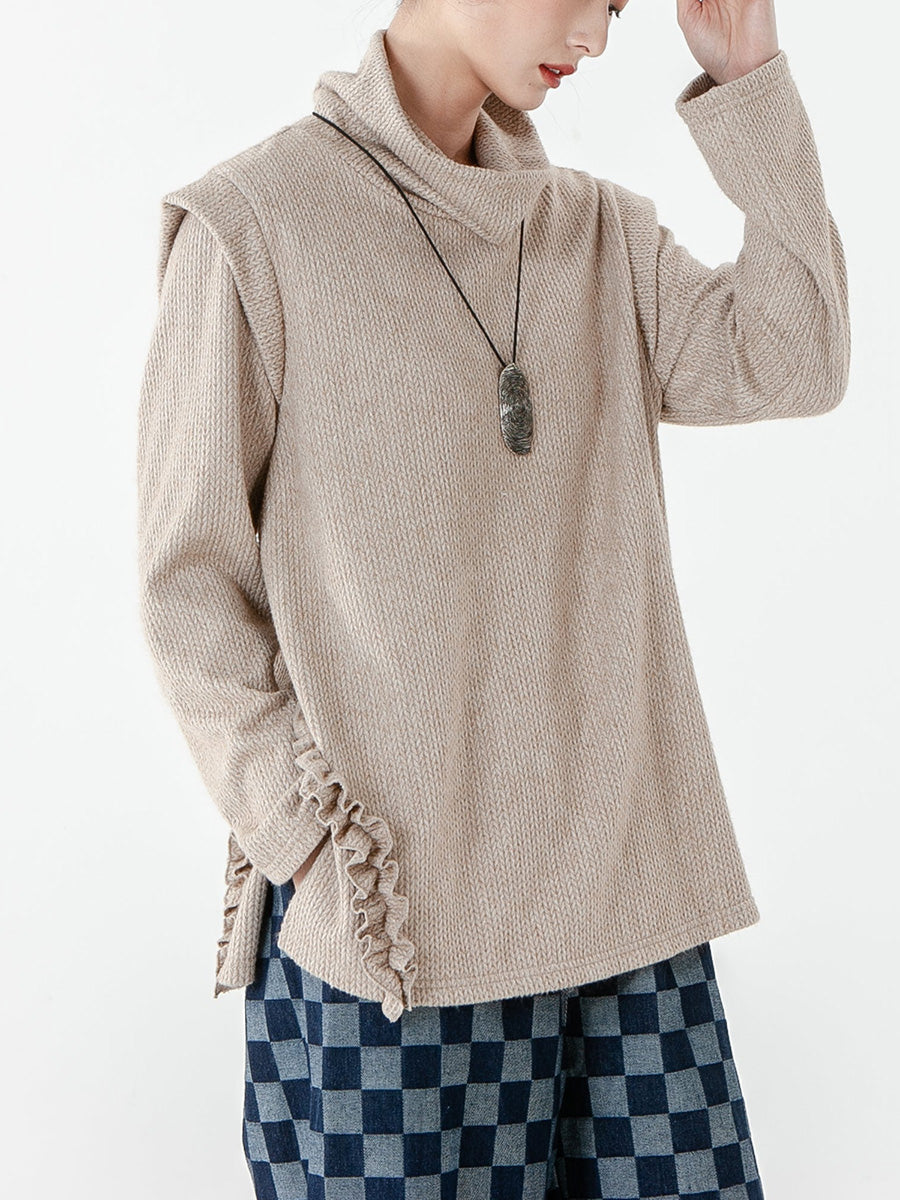 PLUS Größe - Einfarbiger Strickpullover mit langen Ärmeln für Damen
