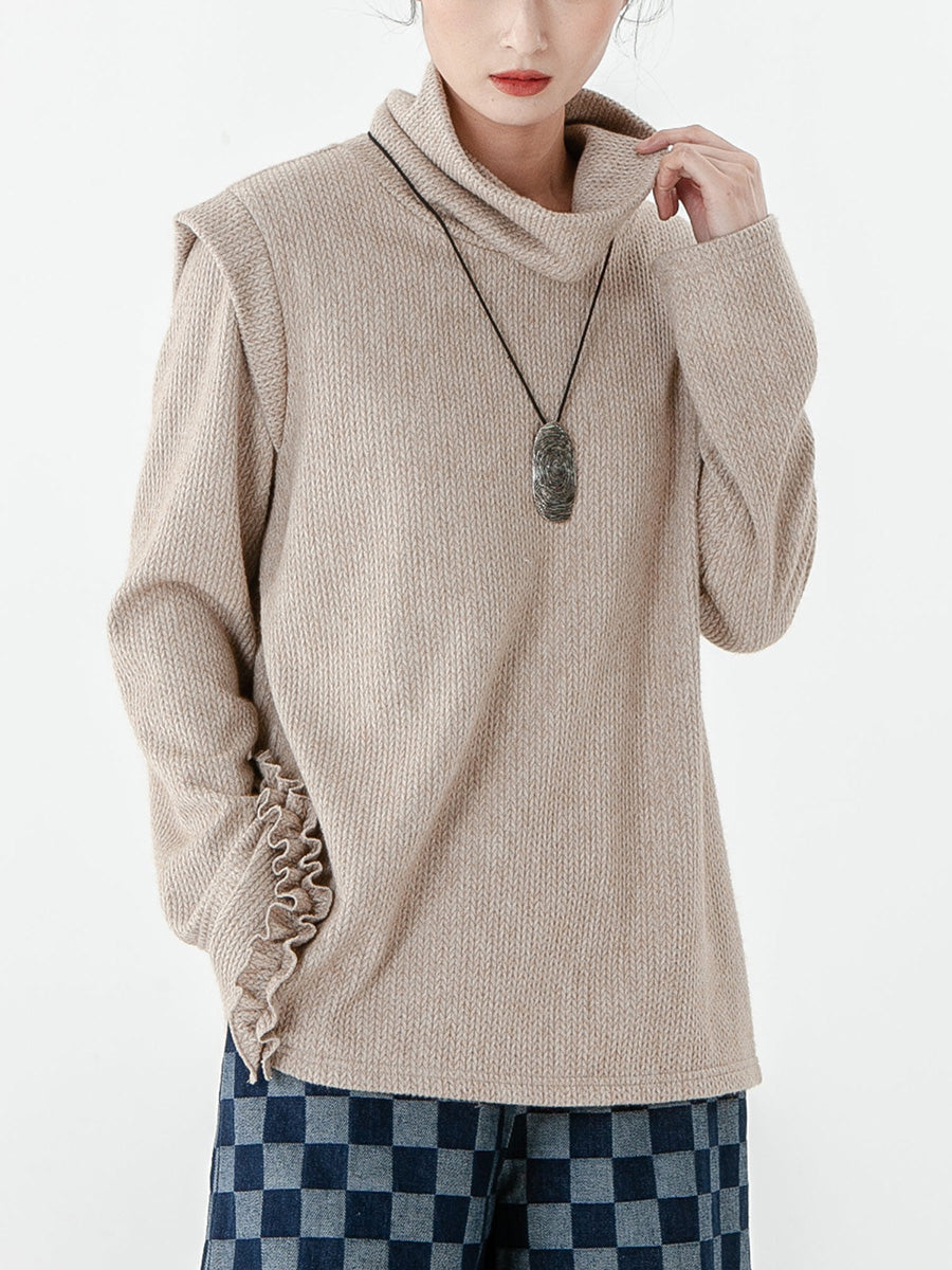PLUS Größe - Einfarbiger Strickpullover mit langen Ärmeln für Damen