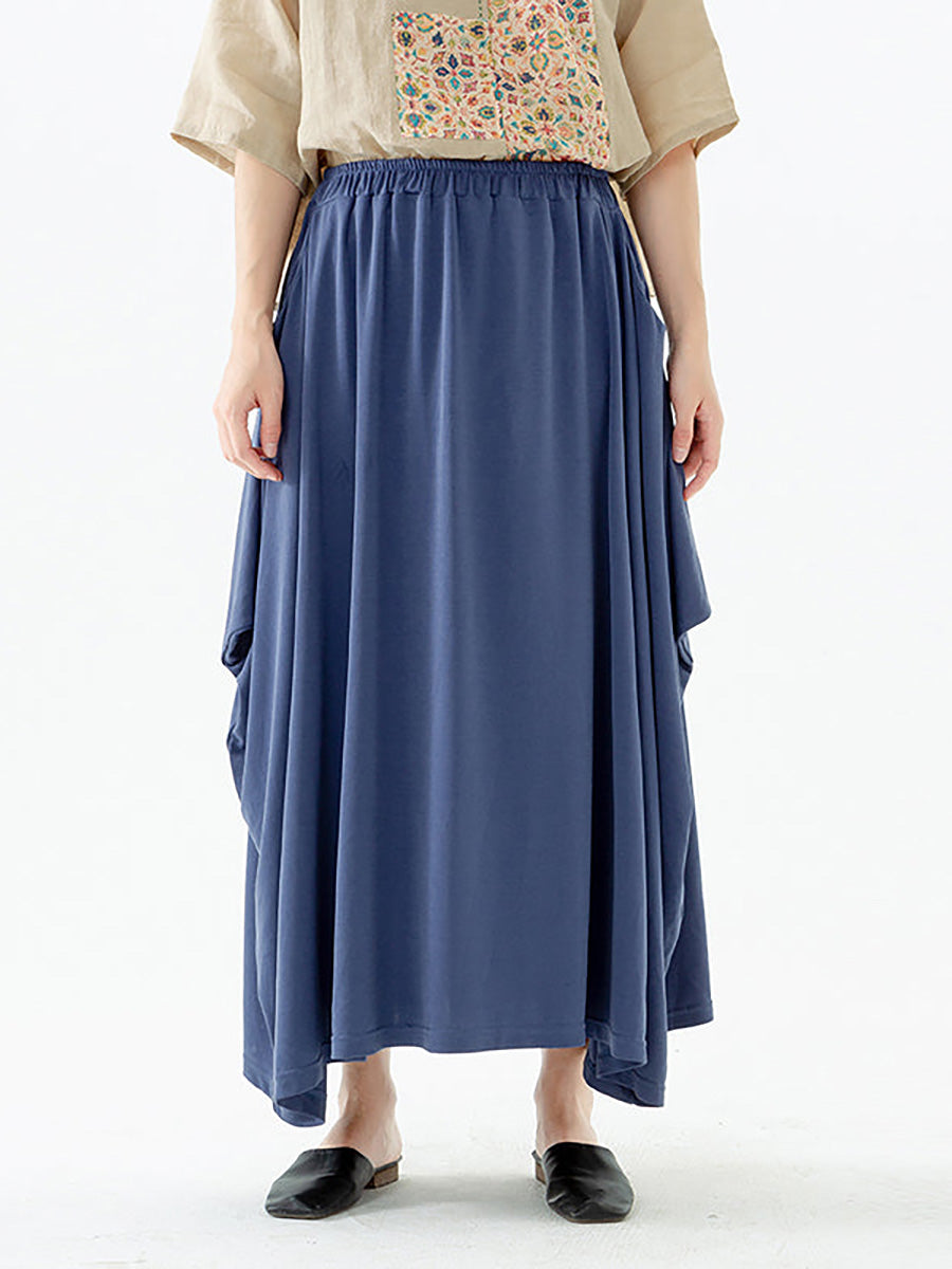 Grande taille - Jupe taille élastique à poches de couleur unie pour femmes