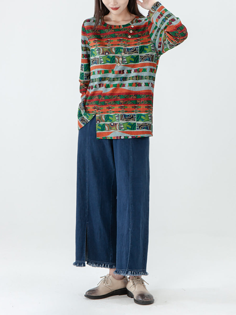 Übergröße – Langärmliges Sweatshirt mit geteiltem Saum und Knopfleiste für Damen