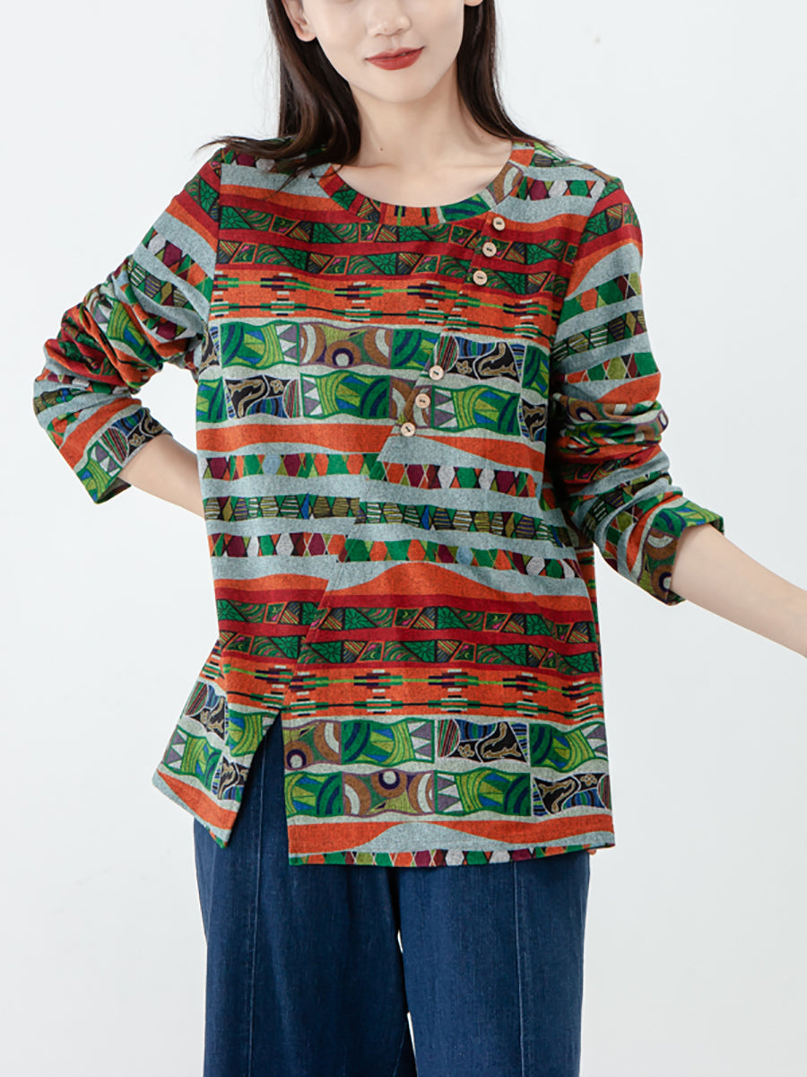 Übergröße – Langärmliges Sweatshirt mit geteiltem Saum und Knopfleiste für Damen