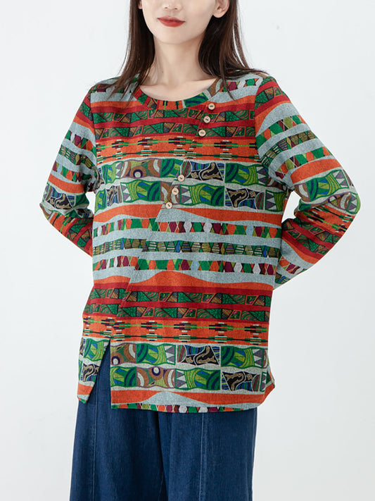 Übergröße – Langärmliges Sweatshirt mit geteiltem Saum und Knopfleiste für Damen