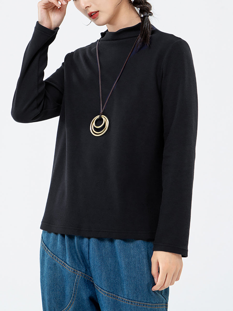 Große Größen - Rollkragen-T-Shirt mit langen Ärmeln in Volltonfarbe für Damen