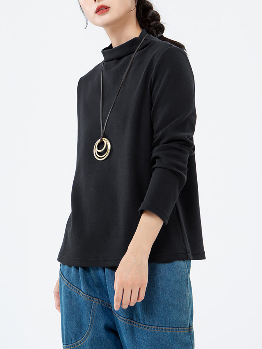 Große Größen - Rollkragen-T-Shirt mit langen Ärmeln in Volltonfarbe für Damen