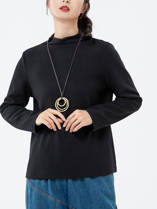 Große Größen - Rollkragen-T-Shirt mit langen Ärmeln in Volltonfarbe für Damen