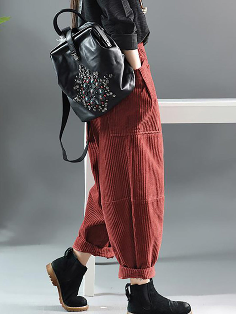 Plus Size Frühling Retro Cordhose in Volltonfarbe