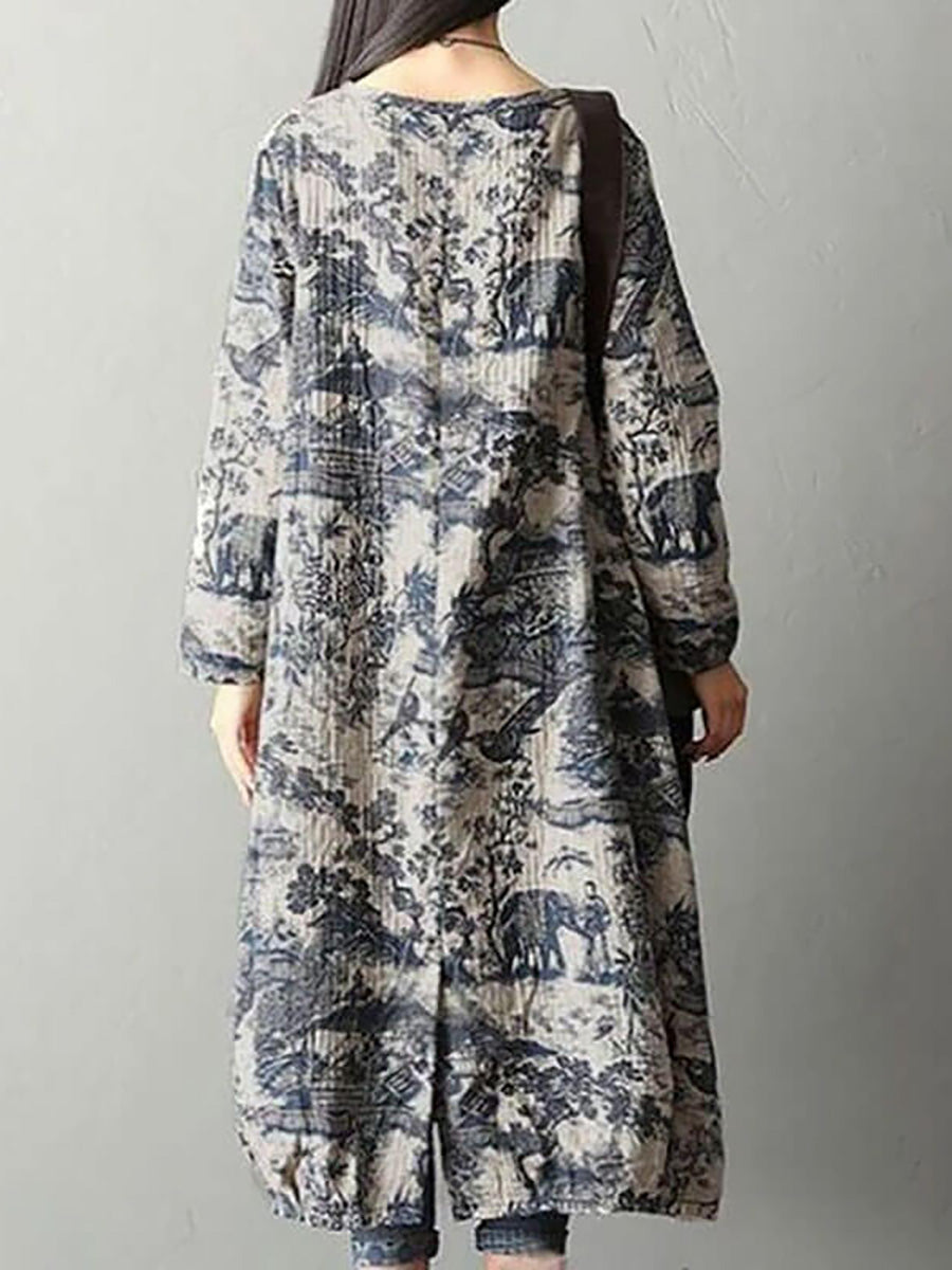 Damen Maxikleid in Übergröße, Blumenmuster, Baumwolle, Vintage, lässig, lockerer Druck
