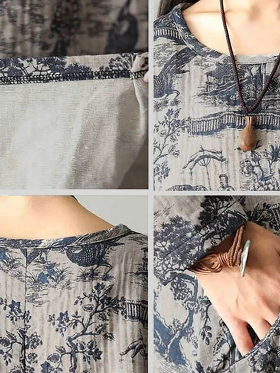 Damen Maxikleid in Übergröße, Blumenmuster, Baumwolle, Vintage, lässig, lockerer Druck