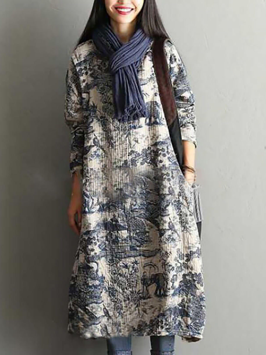 Damen Maxikleid in Übergröße, Blumenmuster, Baumwolle, Vintage, lässig, lockerer Druck