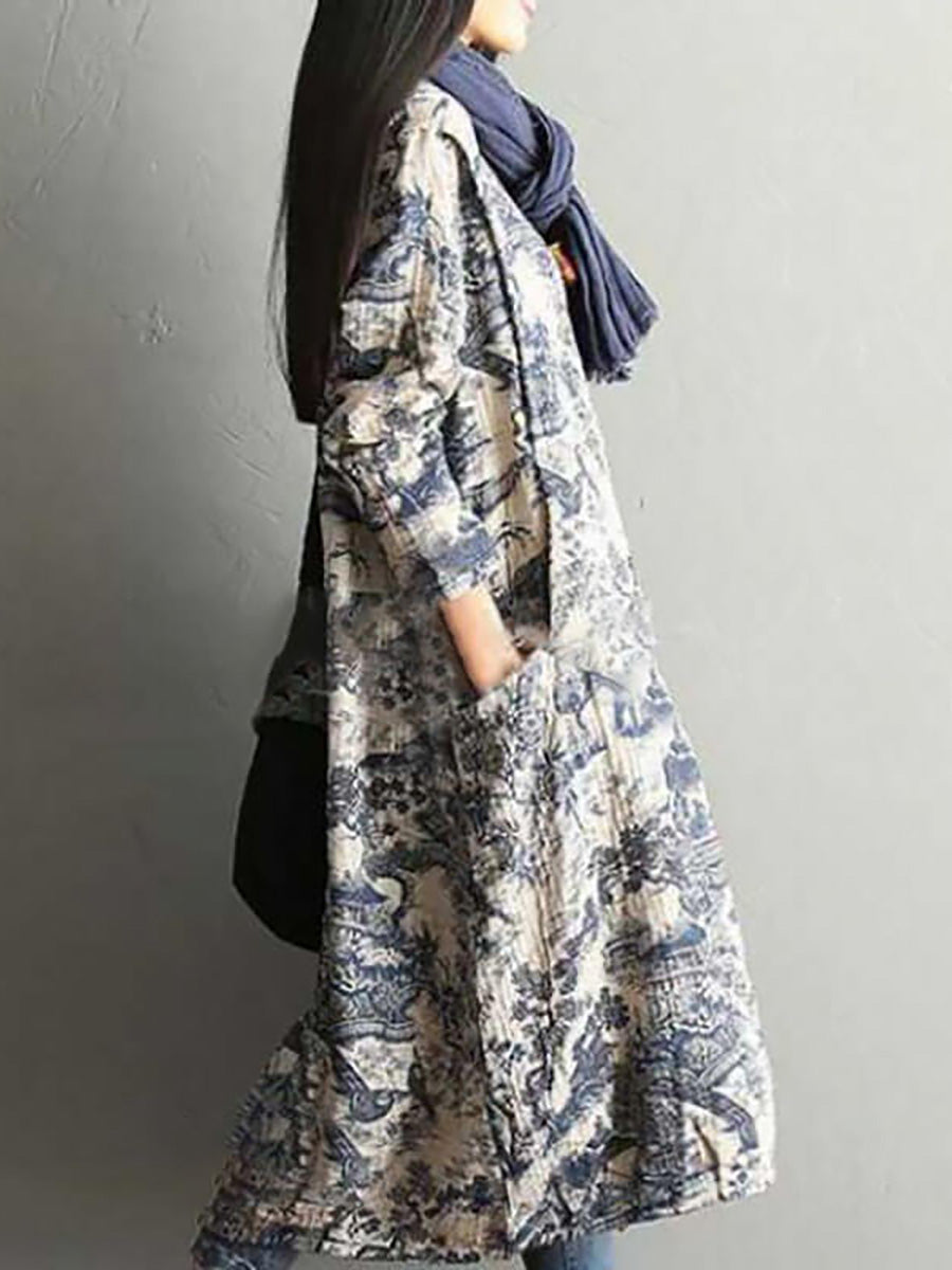Damen Maxikleid in Übergröße, Blumenmuster, Baumwolle, Vintage, lässig, lockerer Druck