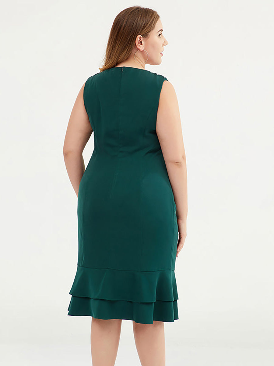 Plus Size Modisches, einfarbiges, ärmelloses Kleid mit V-Ausschnitt