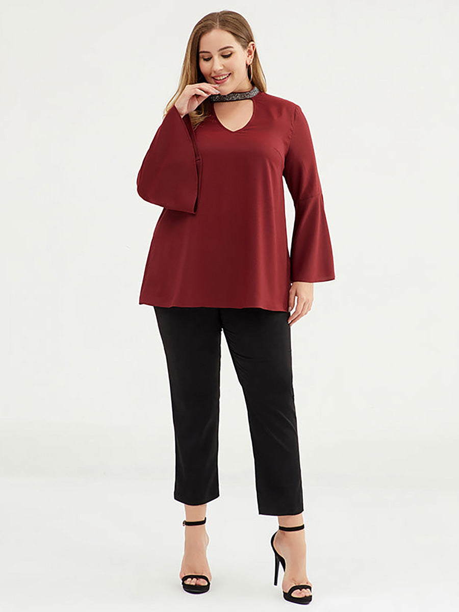 T-Shirt in Übergröße für Damen mit 3/4-Ärmeln und einfarbiger Optik