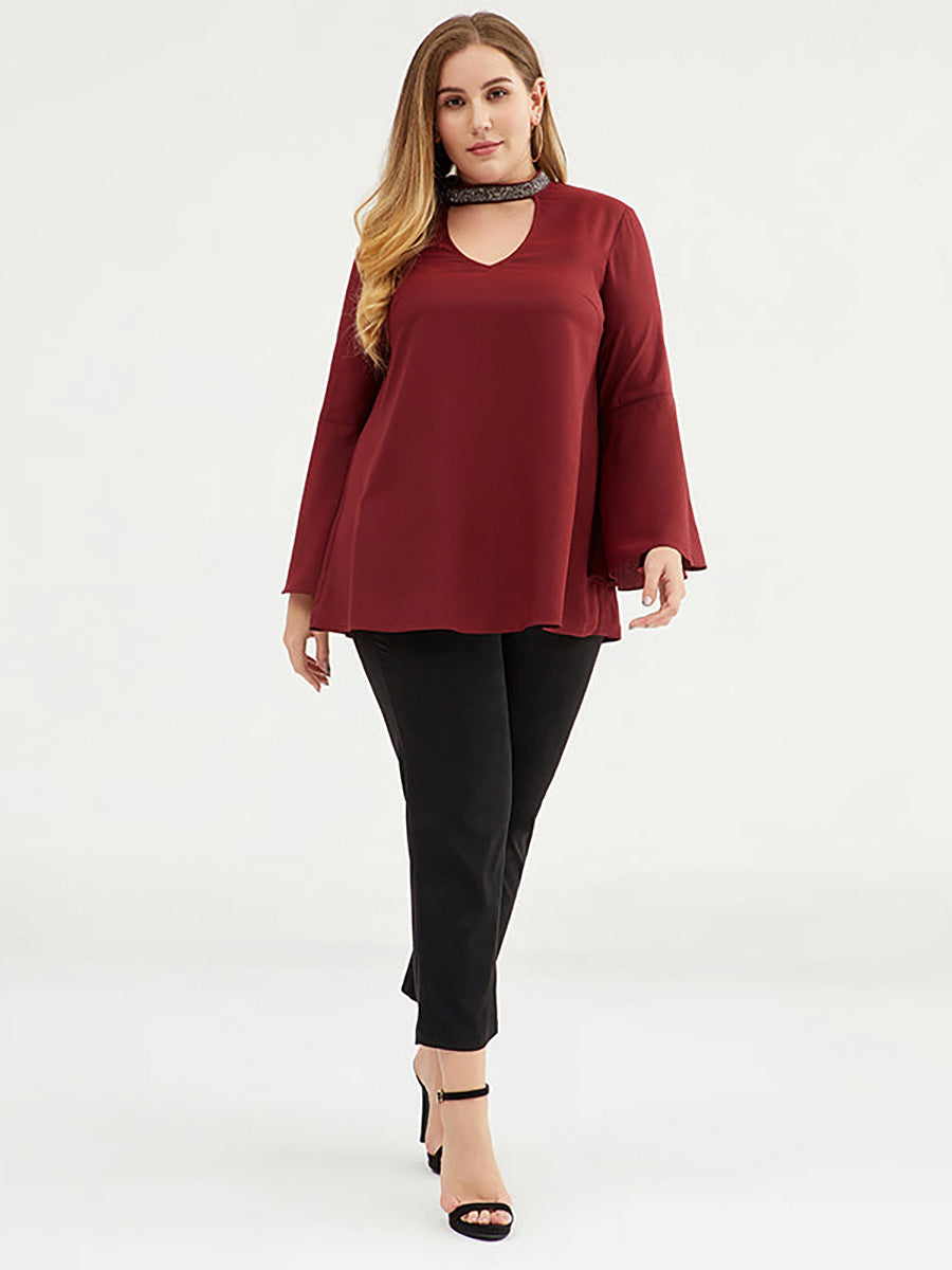T-Shirt in Übergröße für Damen mit 3/4-Ärmeln und einfarbiger Optik