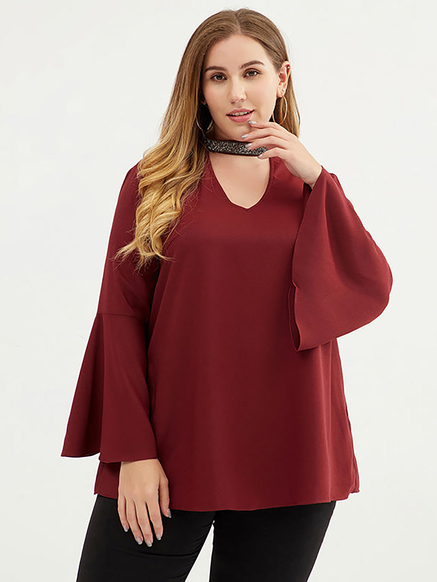 T-Shirt in Übergröße für Damen mit 3/4-Ärmeln und einfarbiger Optik