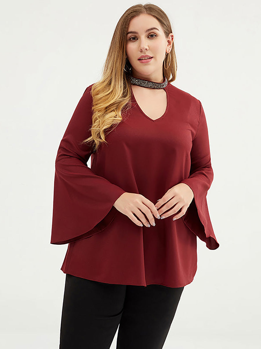 T-Shirt in Übergröße für Damen mit 3/4-Ärmeln und einfarbiger Optik