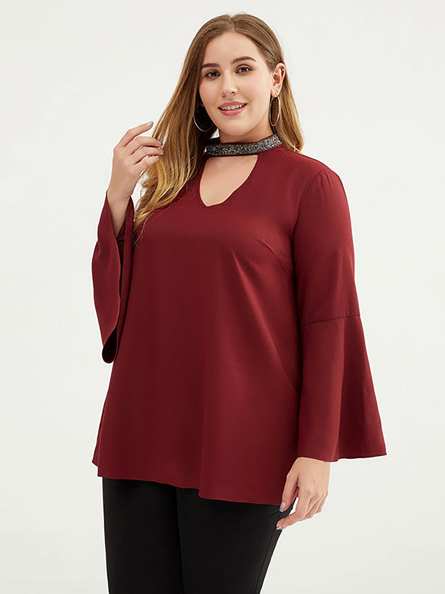 T-Shirt in Übergröße für Damen mit 3/4-Ärmeln und einfarbiger Optik