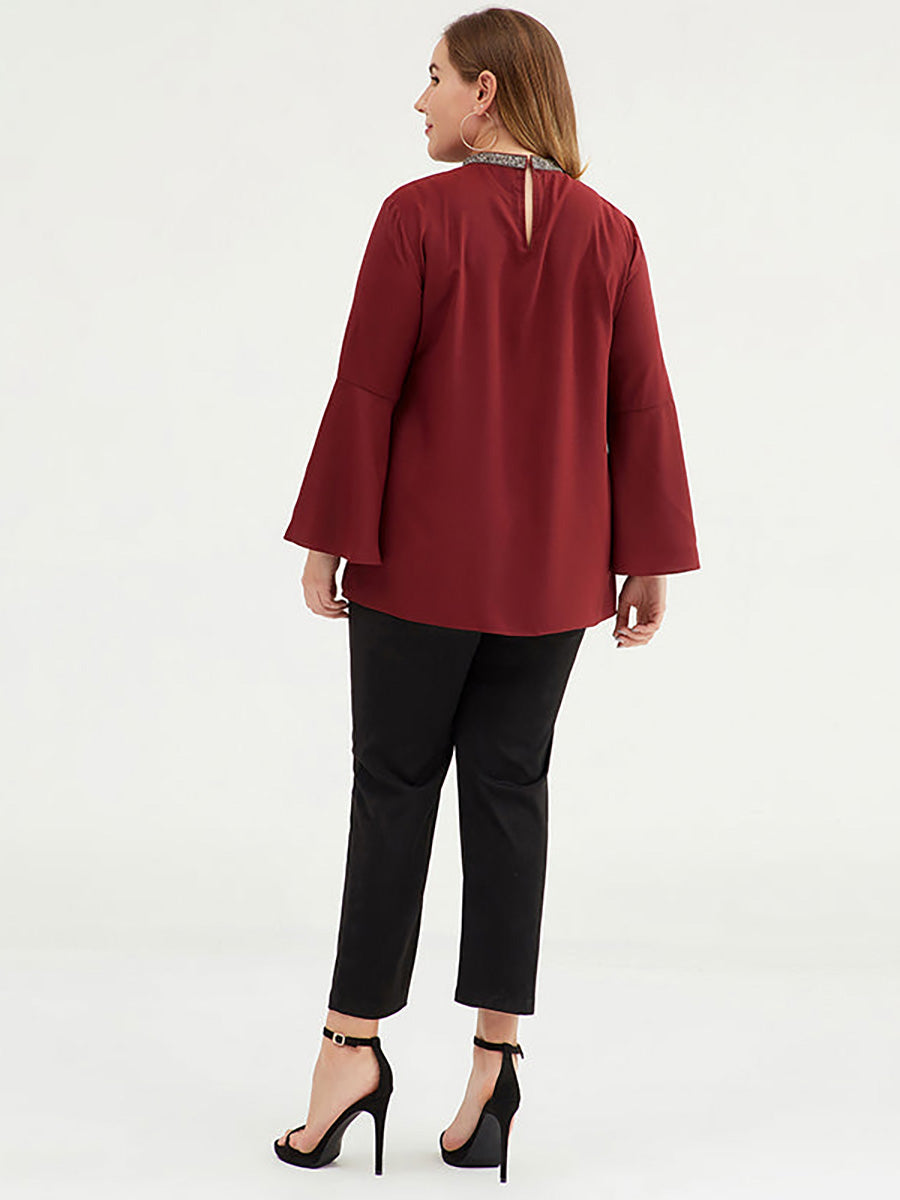 T-Shirt in Übergröße für Damen mit 3/4-Ärmeln und einfarbiger Optik