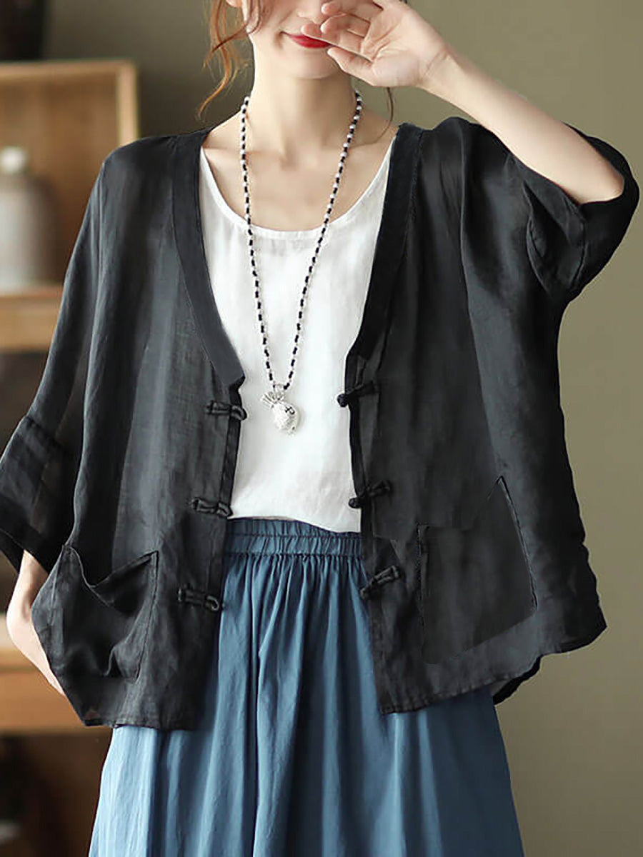 Übergröße - Ramie-Tasche, Vintage-Sonnenschutz-Cardigan-Top