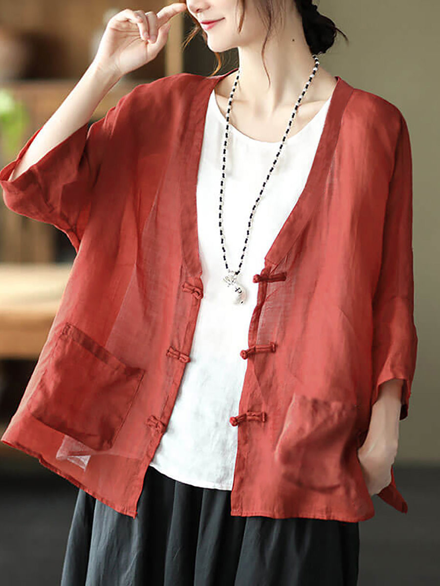 Übergröße - Ramie-Tasche, Vintage-Sonnenschutz-Cardigan-Top
