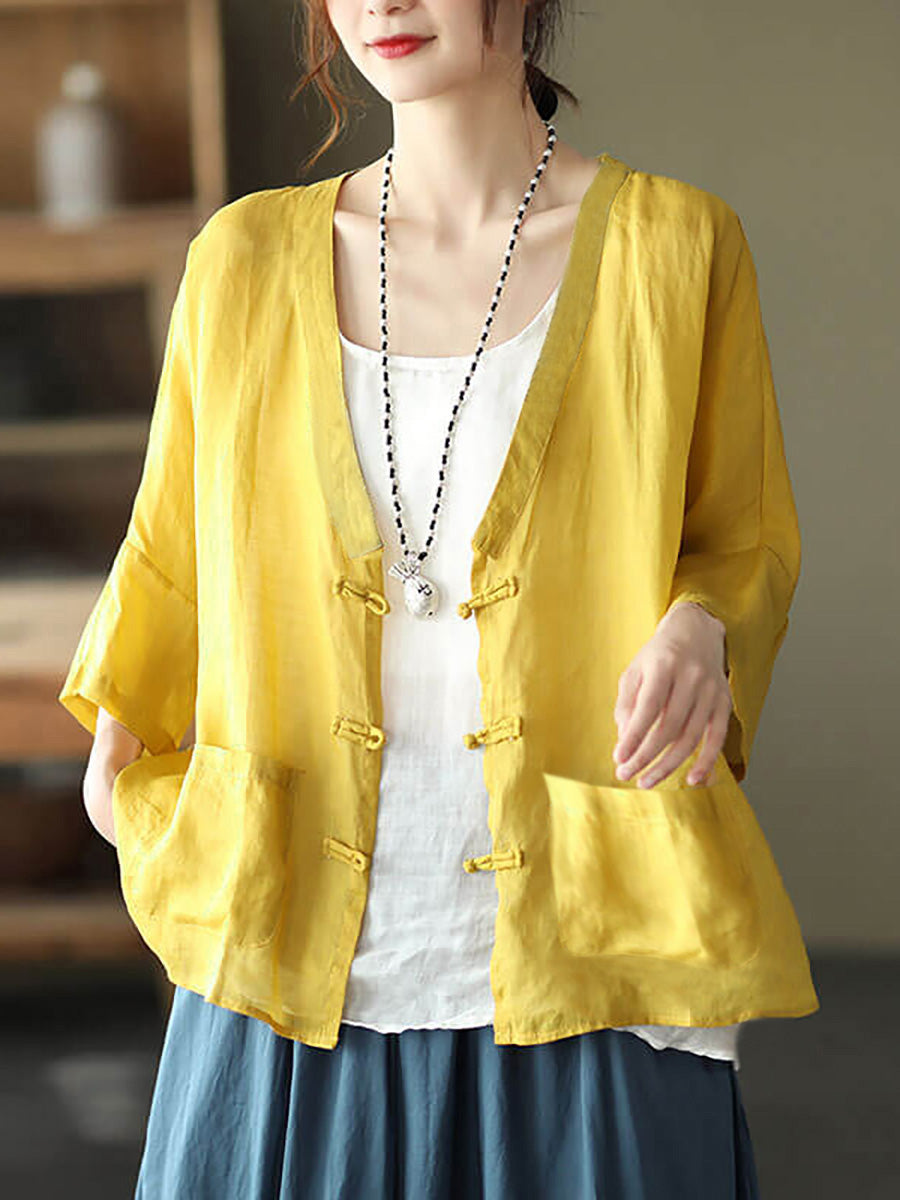 Übergröße - Ramie-Tasche, Vintage-Sonnenschutz-Cardigan-Top