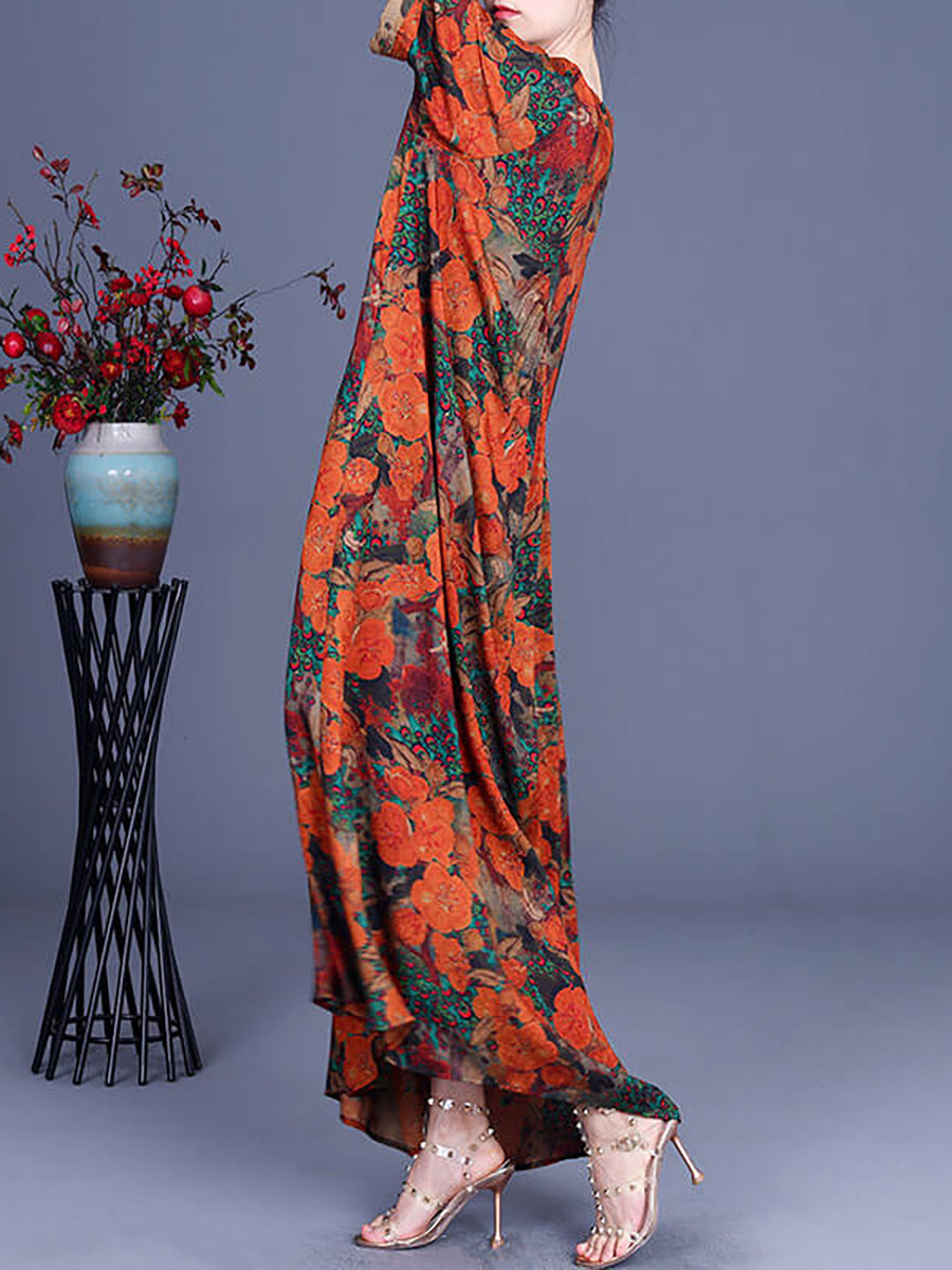 Übergröße Damen Blumen Unregelmäßig Lässiges Vintage Maxikleid