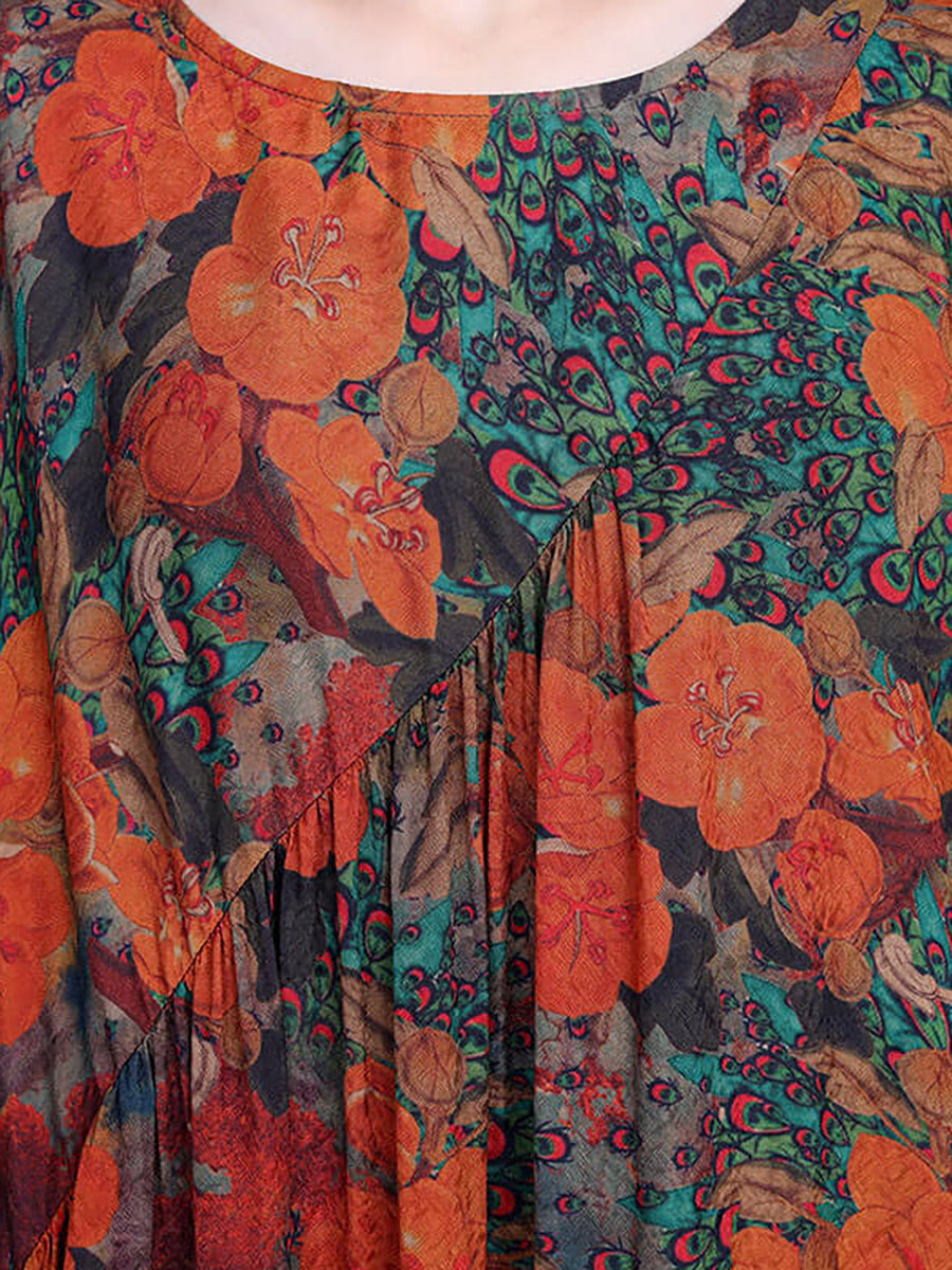 Übergröße Damen Blumen Unregelmäßig Lässiges Vintage Maxikleid