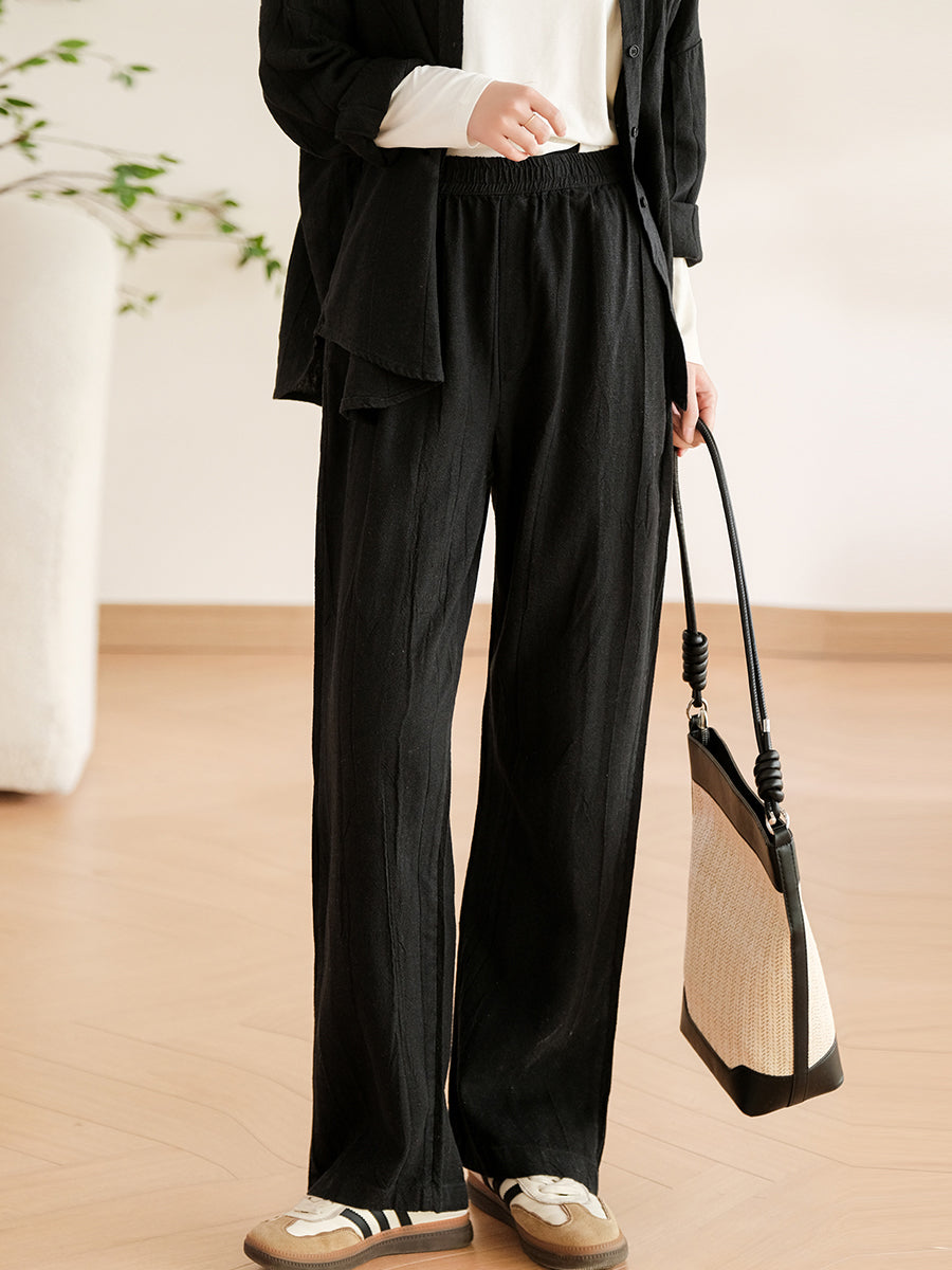 Plus Size Damen Vintage Frühling Weite Hose aus Leinen-Baumwolle