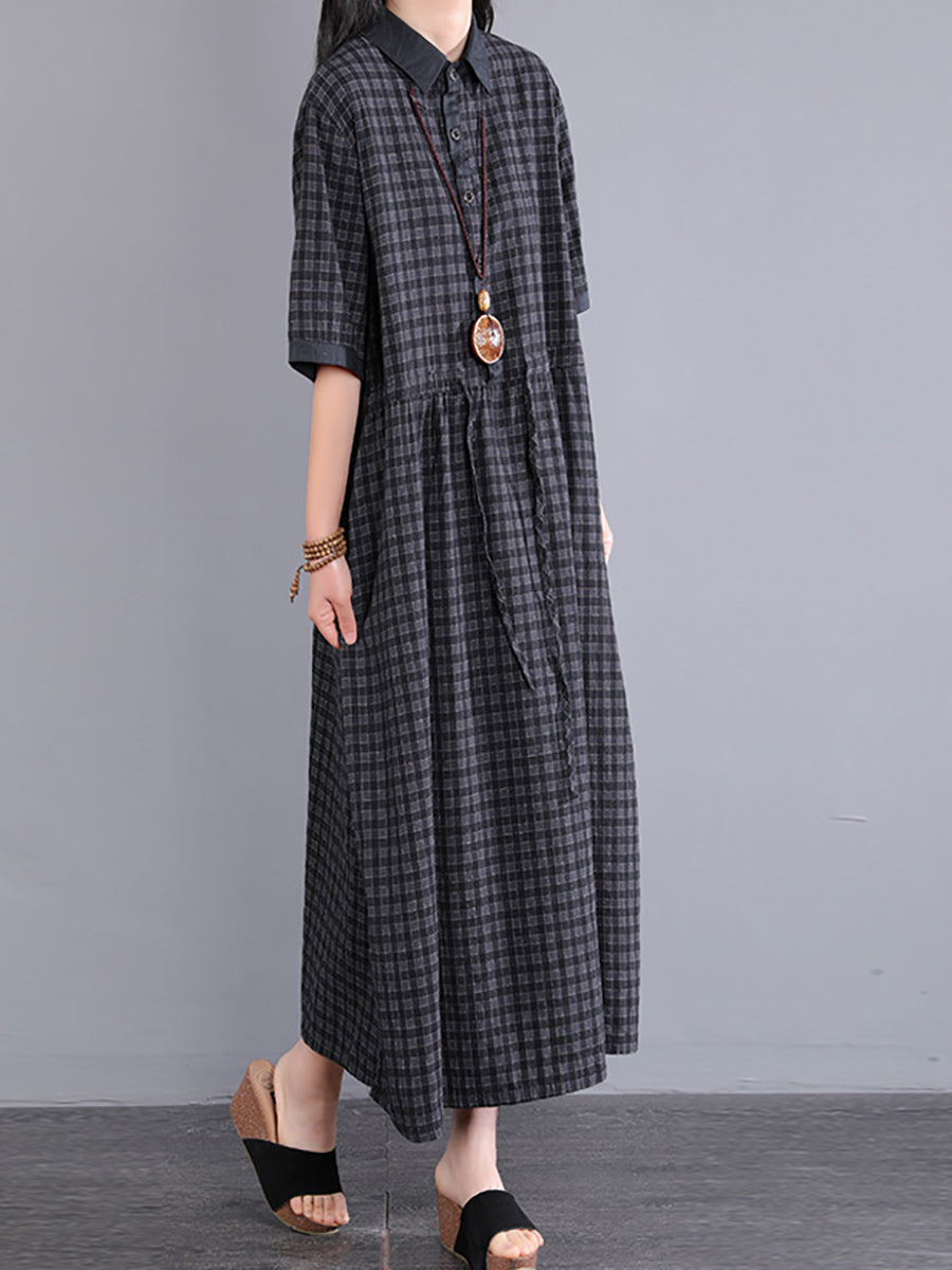 Robe en coton à carreaux artistiques pour femmes de grande taille