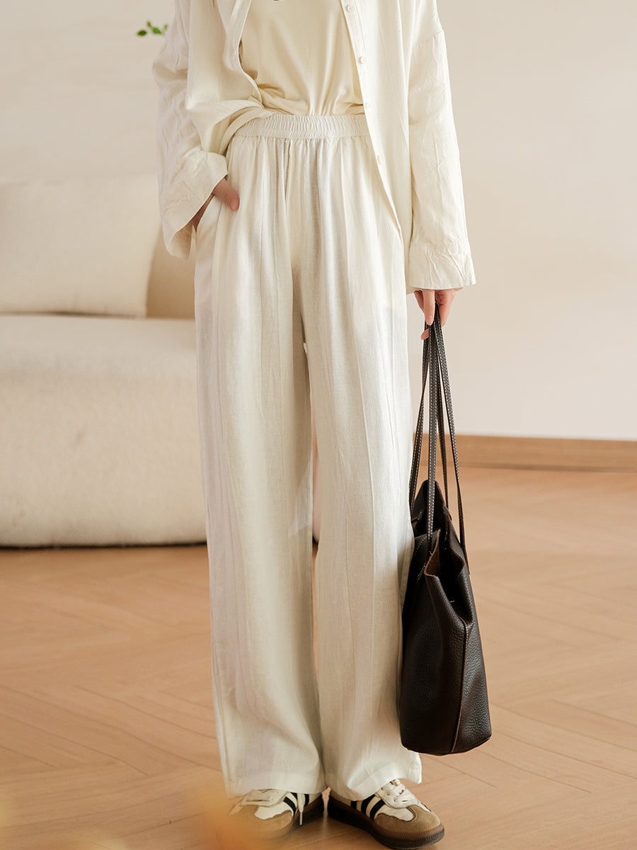 Plus Size Damen Vintage Frühling Weite Hose aus Leinen-Baumwolle