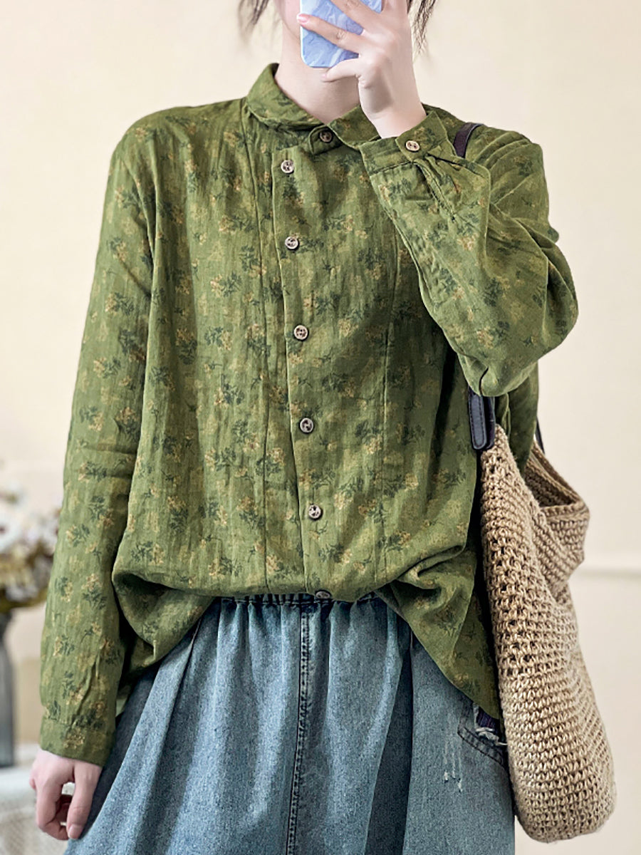 Plus Size Damen Frühling Vintage Blumenhemd mit Schrägverschluss