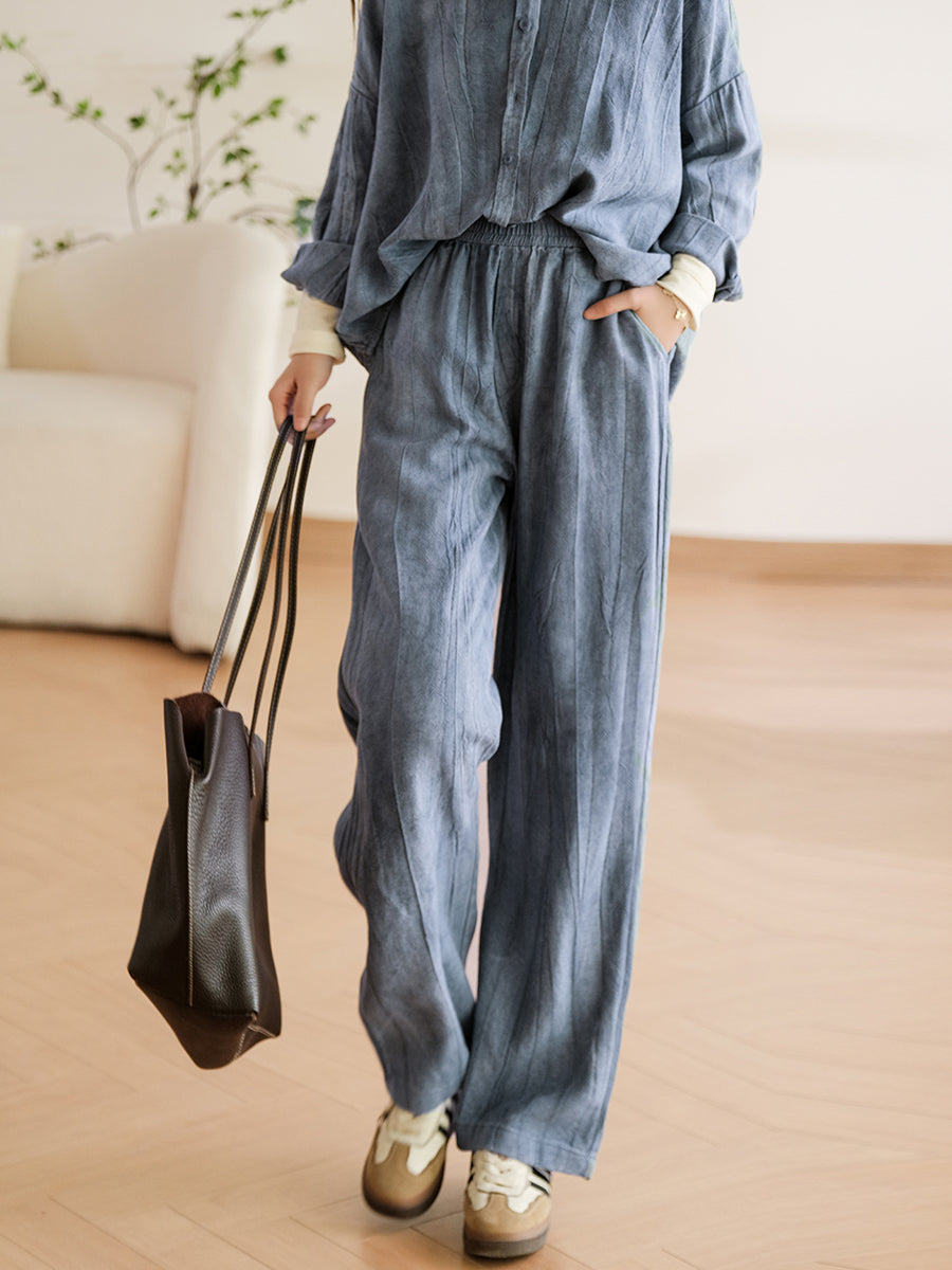 Plus Size Damen Vintage Frühling Weite Hose aus Leinen-Baumwolle