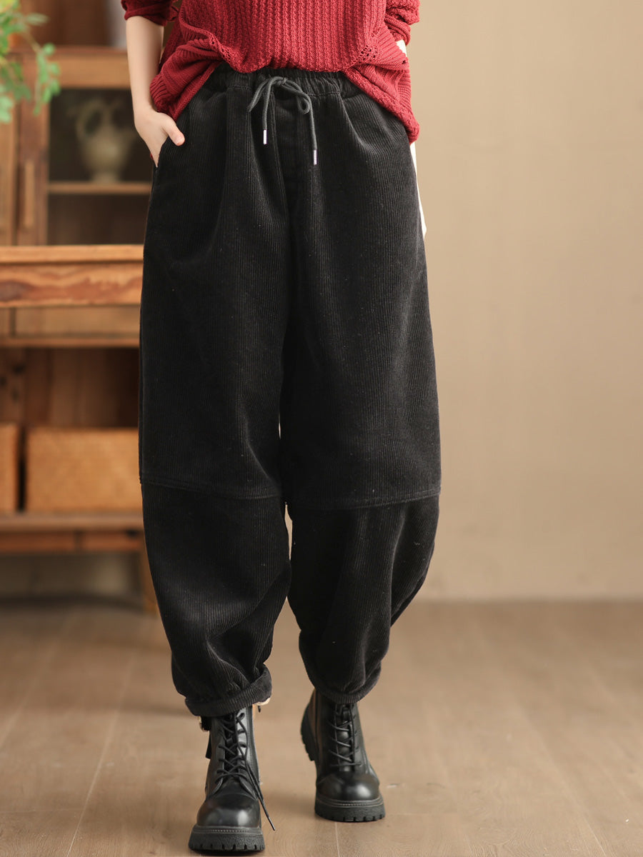 Lässige, einfarbige, lockere Hose mit Fleecefutter für Damen in Übergröße