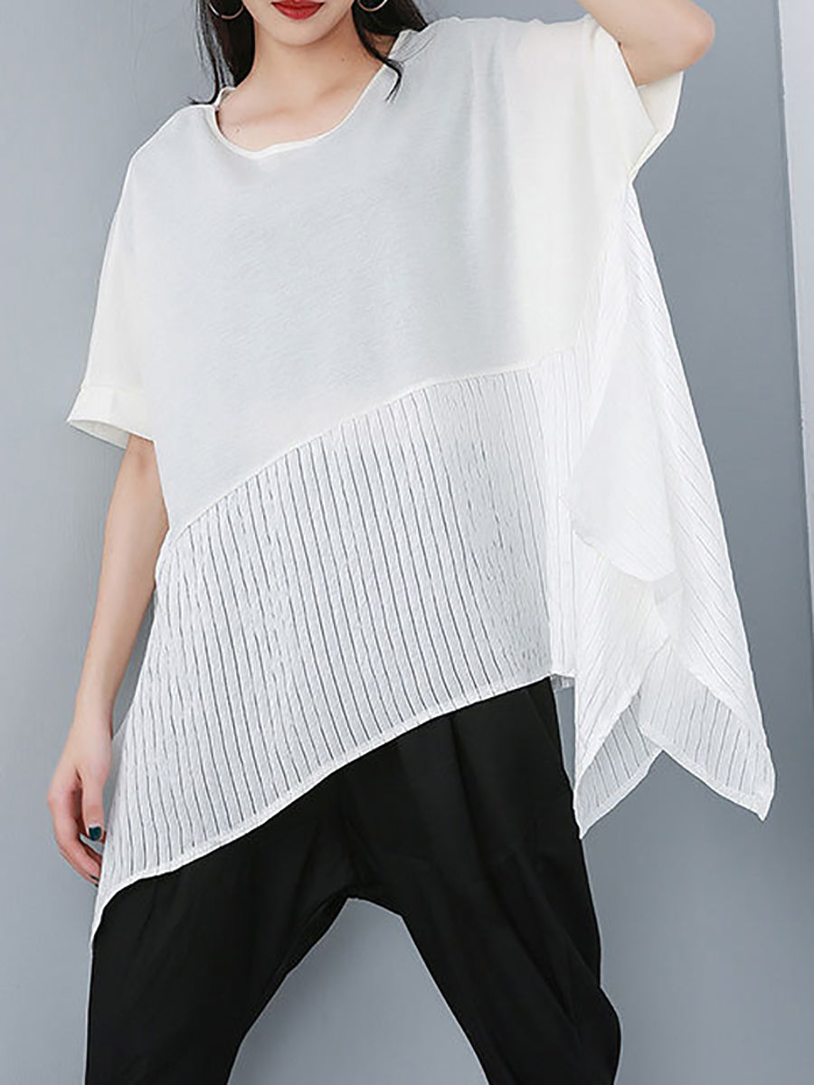 Große Größen - Lässiges, unregelmäßiges Sommer-Patchwork-T-Shirt
