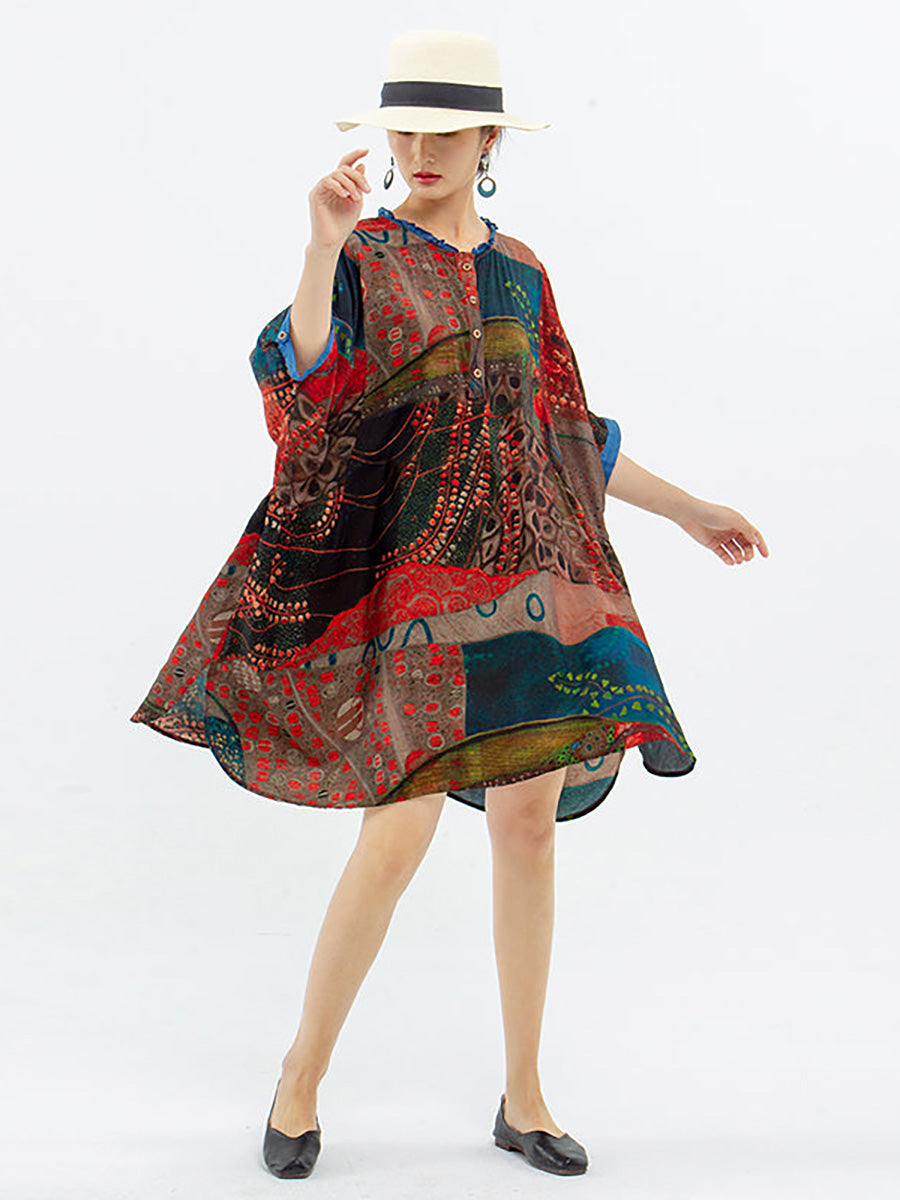 Übergröße - Vintage Damen mittellanges Hemdblusenkleid mit Blumenmuster
