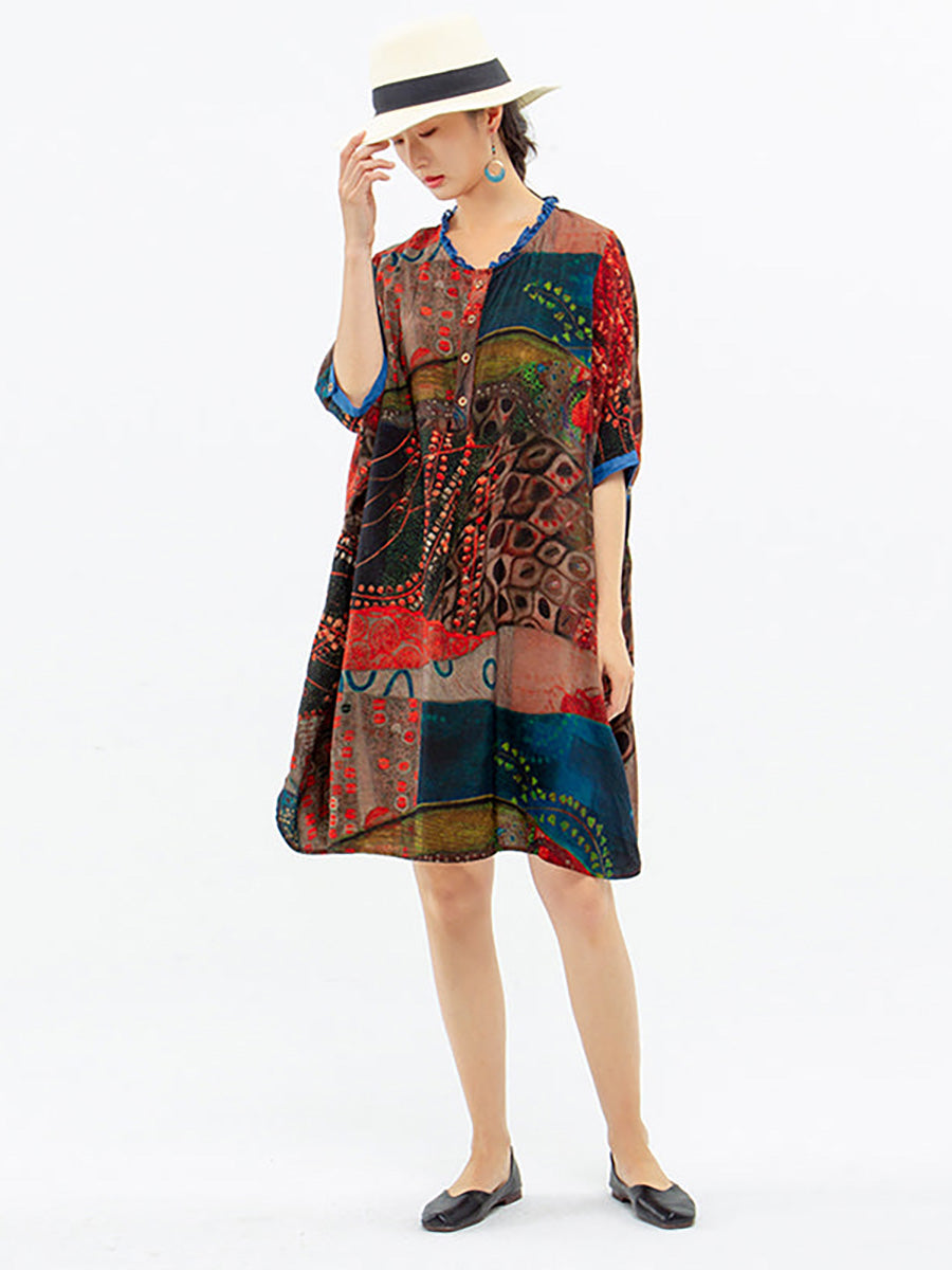 Übergröße - Vintage Damen mittellanges Hemdblusenkleid mit Blumenmuster