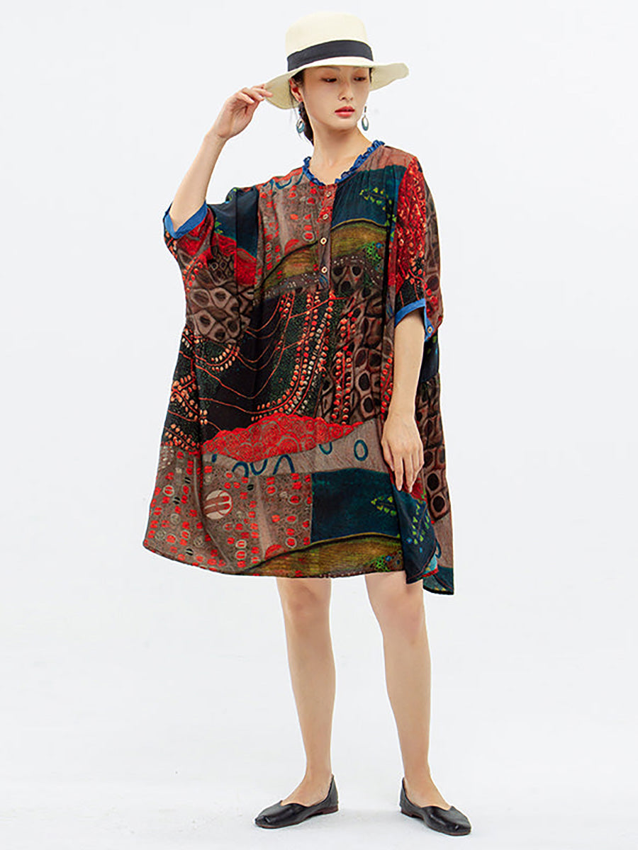 Übergröße - Vintage Damen mittellanges Hemdblusenkleid mit Blumenmuster
