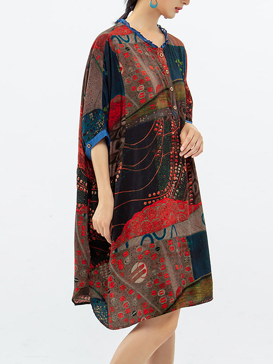 Übergröße - Vintage Damen mittellanges Hemdblusenkleid mit Blumenmuster