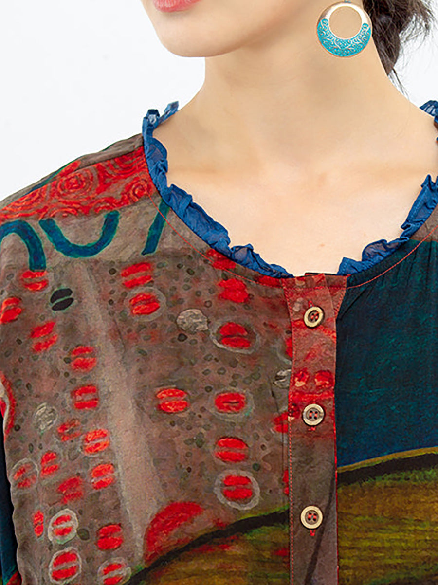 Übergröße - Vintage Damen mittellanges Hemdblusenkleid mit Blumenmuster