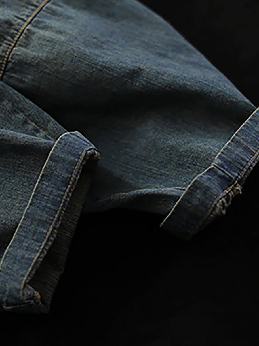 Große Größen Vintage Lockere Jeans mit elastischer Taille und gespleißtem Distressed-Denim