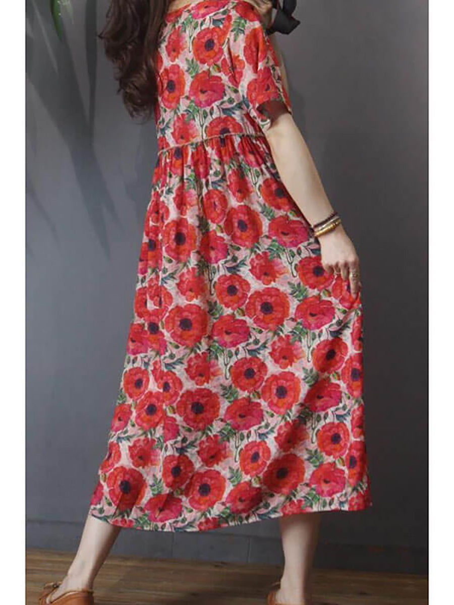 Übergröße – Lässiges Kurzarmkleid im Vintage-Stil für Damen mit Blumenmuster