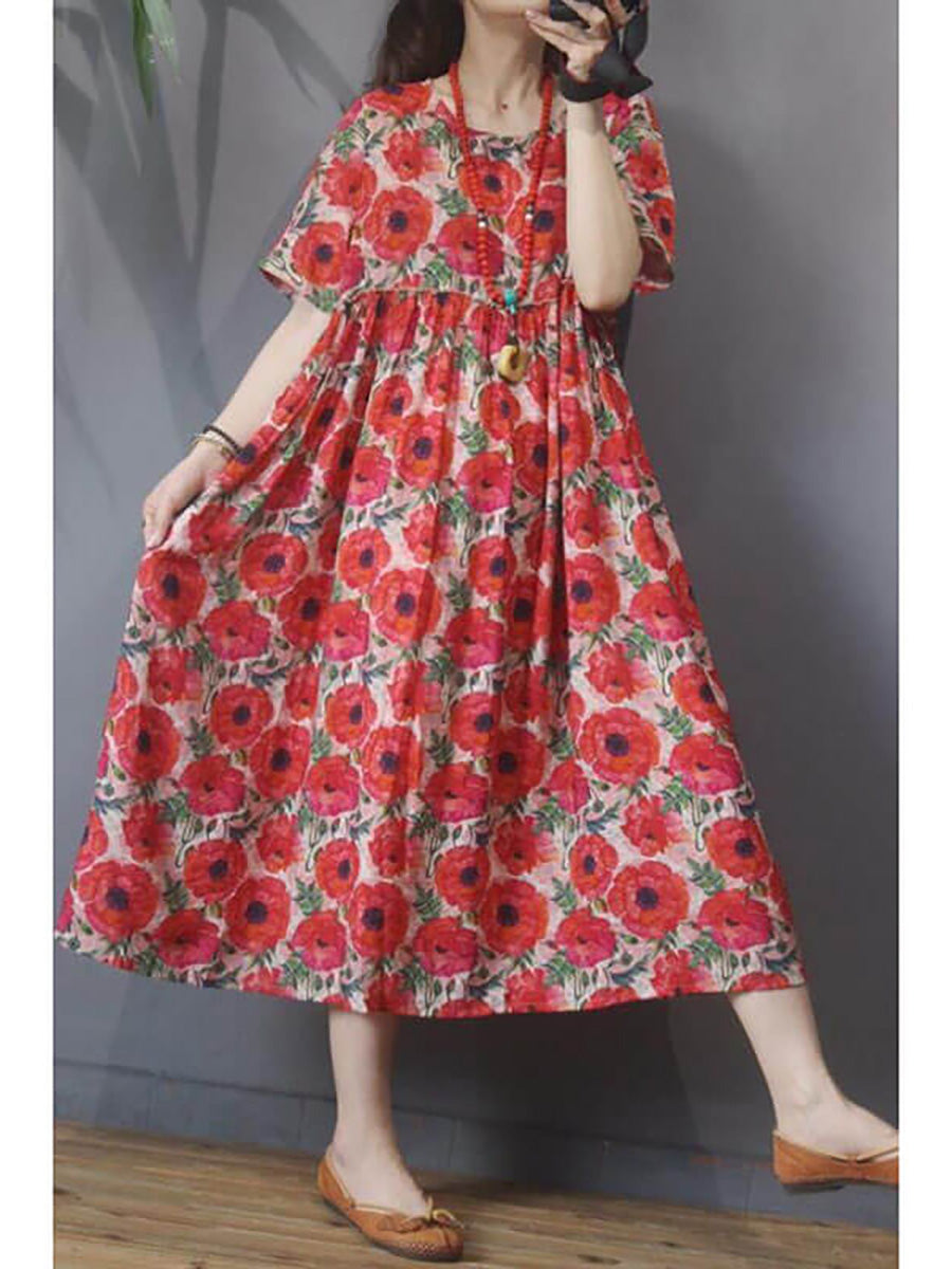 Übergröße – Lässiges Kurzarmkleid im Vintage-Stil für Damen mit Blumenmuster