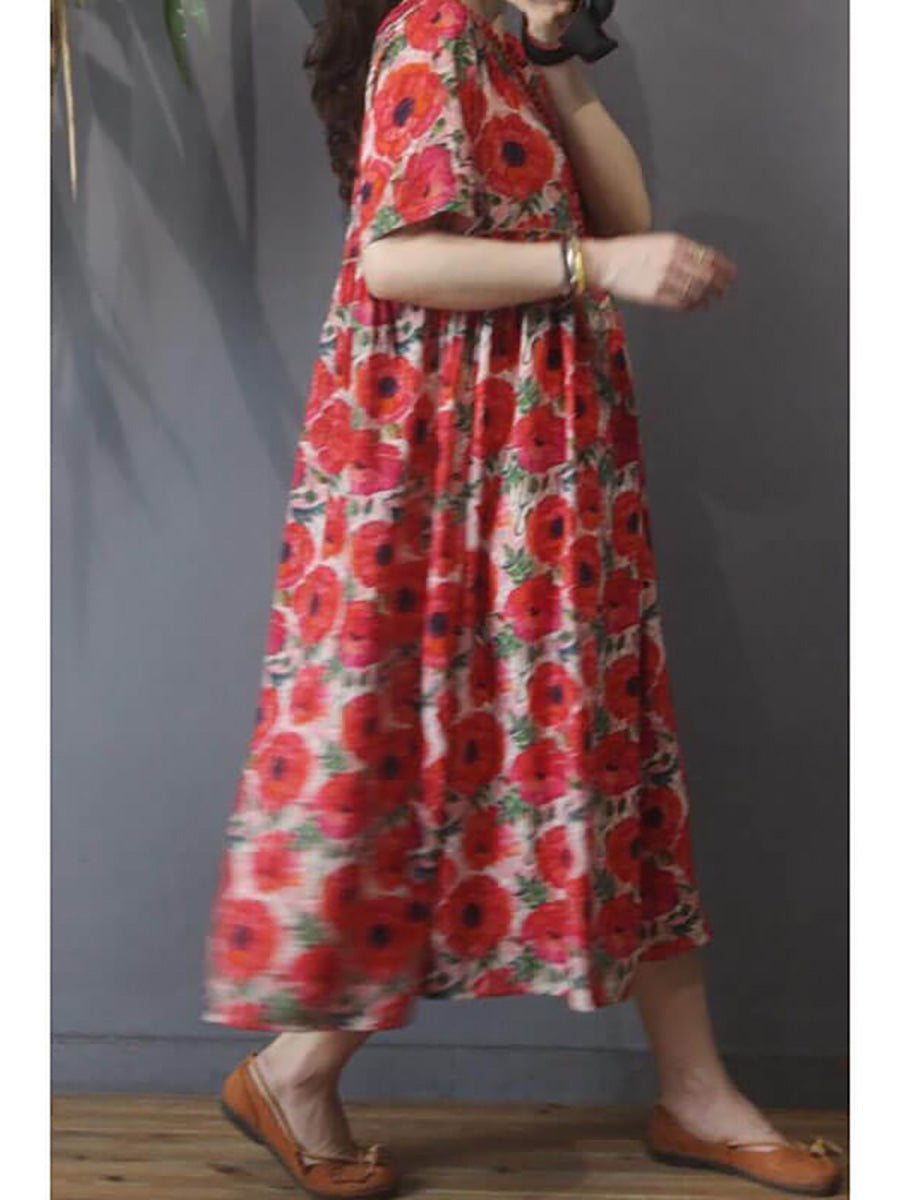 Übergröße – Lässiges Kurzarmkleid im Vintage-Stil für Damen mit Blumenmuster
