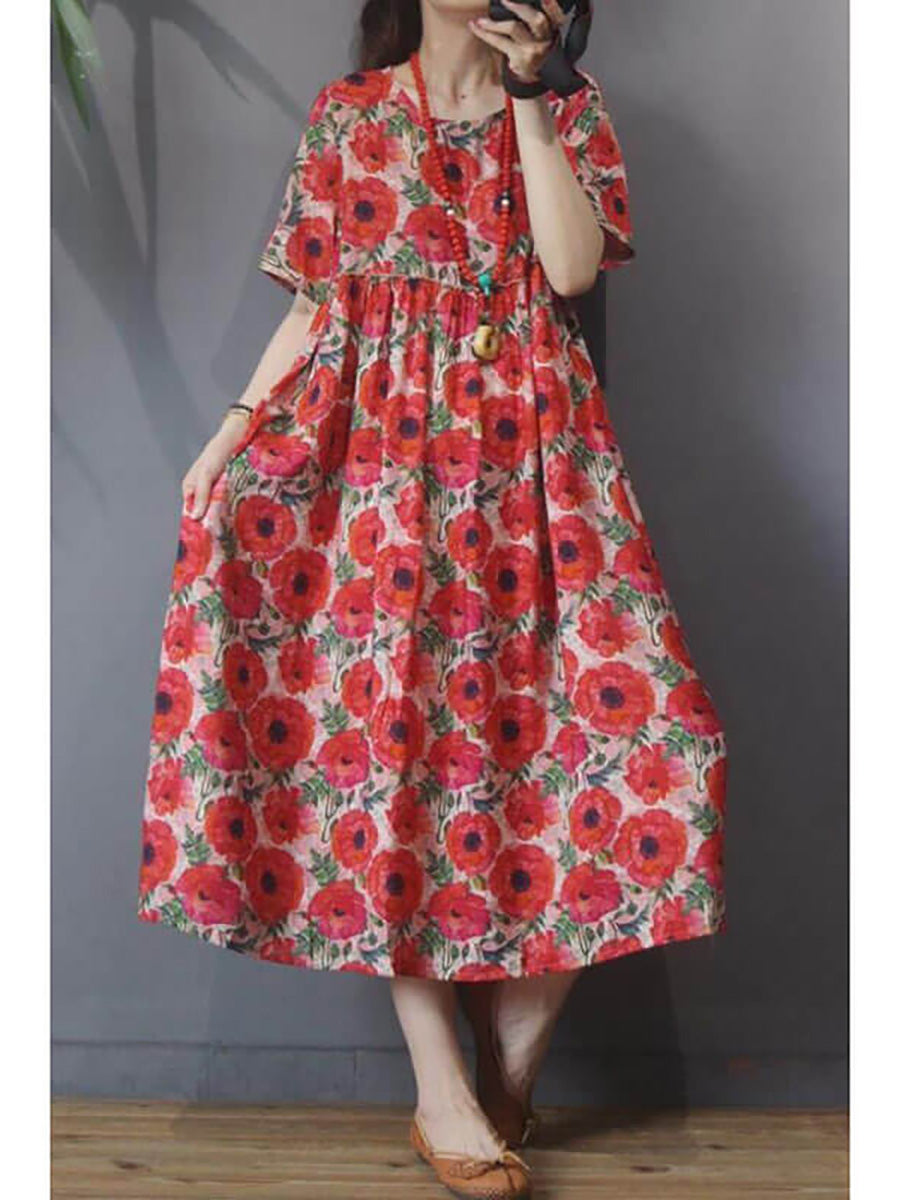 Übergröße – Lässiges Kurzarmkleid im Vintage-Stil für Damen mit Blumenmuster